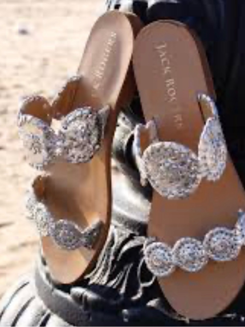 Jack Rogers Silver Beaded Double-Strap Slide Sandals